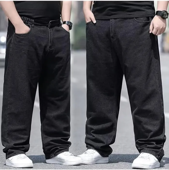 Baggy Jeans Men Relaxed Fit Straight Wide Leg Long Denim Pants Casual Work Hip Hop Jeans Trousers