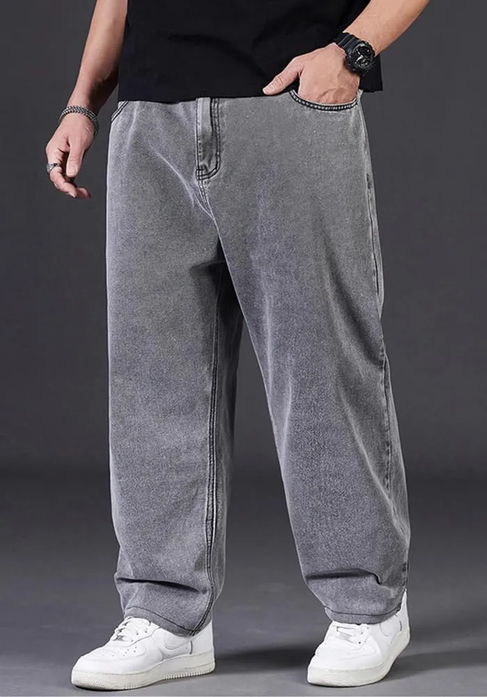 Baggy Jeans Men Relaxed Fit Straight Wide Leg Long Denim Pants Casual Work Hip Hop Jeans Trousers
