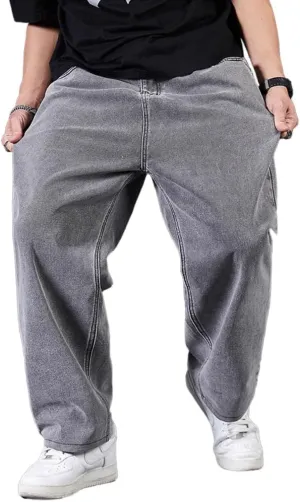 Baggy Jeans Men Relaxed Fit Straight Wide Leg Long Denim Pants Casual Work Hip Hop Jeans Trousers