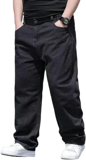 Baggy Jeans Men Relaxed Fit Straight Wide Leg Long Denim Pants Casual Work Hip Hop Jeans Trousers