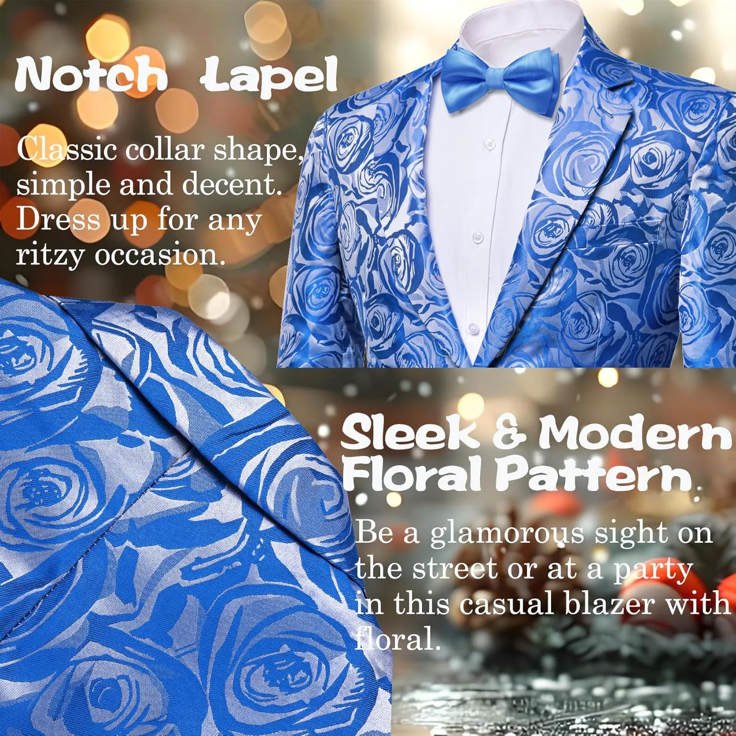 Barry.Wang Mens Floral Blazer Notched Lapel Suit Jacket Flowers Tuxedo Party Christmas Holiday Cruise Coat
