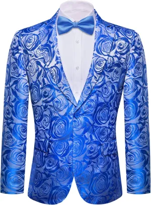 Barry.Wang Mens Floral Blazer Notched Lapel Suit Jacket Flowers Tuxedo Party Christmas Holiday Cruise Coat