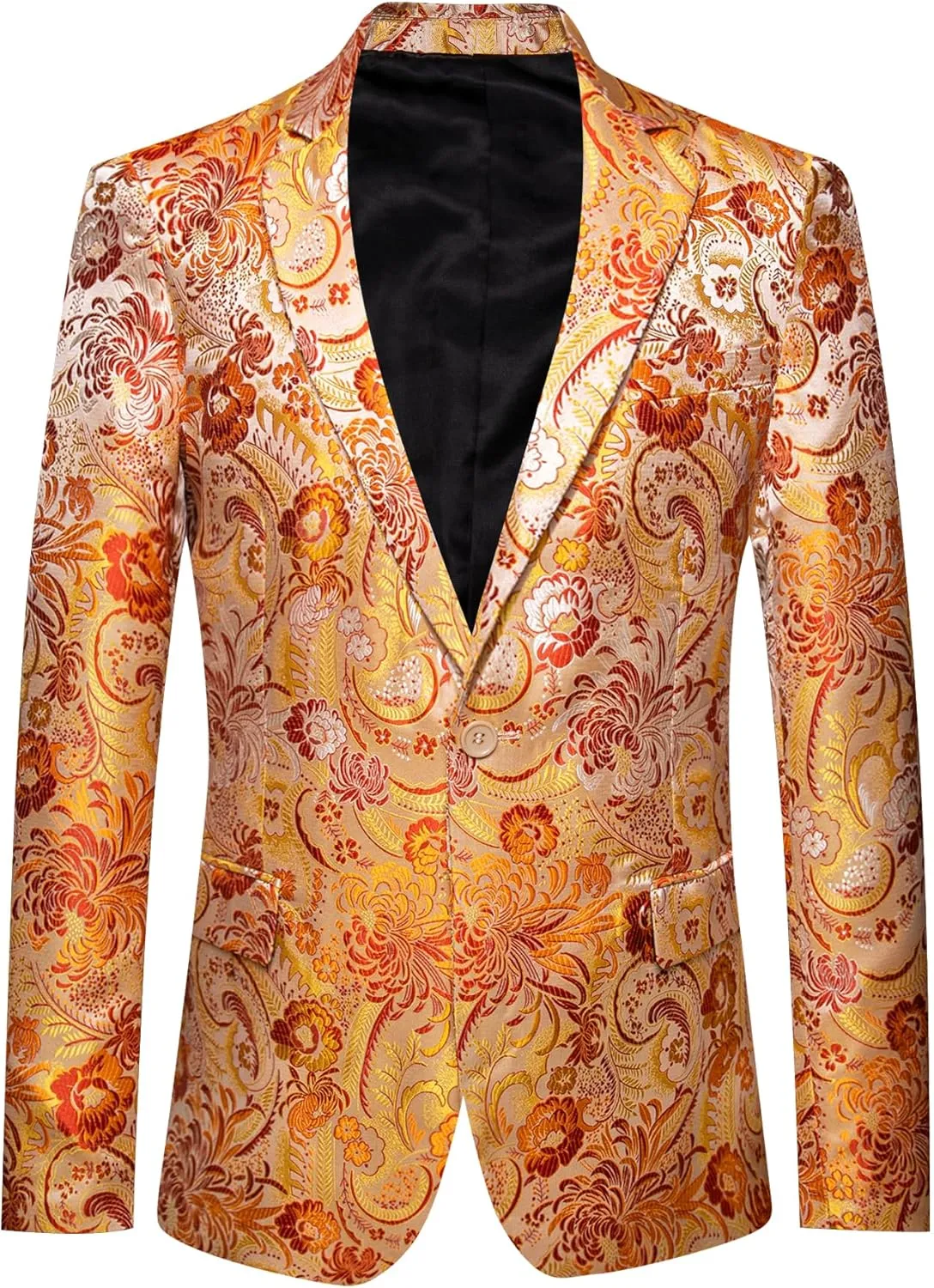 Barry.Wang Mens Floral Blazer Notched Lapel Suit Jacket Flowers Tuxedo Party Christmas Holiday Cruise Coat