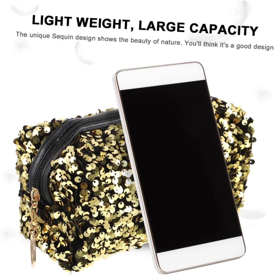 Beaupretty 3 Pcs Travel Toiletry Bag Sequins Makeup Bag for Portable Lightweight Zipper Close Fashion Accessory