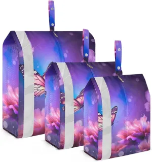 Beautiful Butterfly and Flowers Packing Cubes Set of 3, Lightweight Travel Luggage Organizers Foldable Bags for Easy Packing and Organization