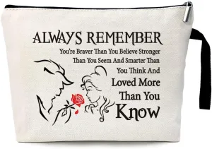Beauty Beast Story Funny Cosmetic Bag, for Travel Toiletry Zipper Storage Pouch Makeup Bag, You Are Braver Stronger Than You Think, Beauty Beast Inspired Gifts, Beauty Beast Movie Fans Gifts