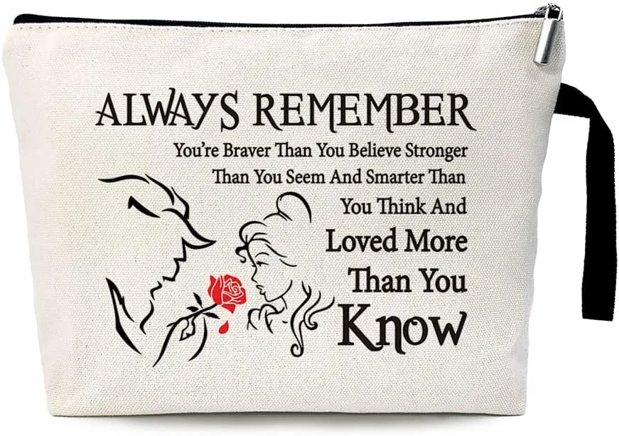 Beauty Beast Story Funny Cosmetic Bag, for Travel Toiletry Zipper Storage Pouch Makeup Bag, You Are Braver Stronger Than You Think, Beauty Beast Inspired Gifts, Beauty Beast Movie Fans Gifts