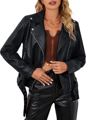 Bellivera Women's Faux Leather Casual Jacket 2025 Spring Trendy Motorcycle Outfits Lightweight Classic Coat