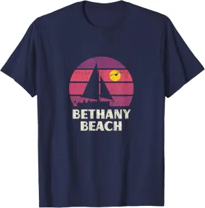 Bethany Beach DE Sailing Retro 70s Vintage Sunset Sailboat T-Shirt