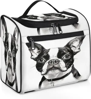 Boston Terrier Dog Travel Toiletry Bag for Women Large Capacity Wide-open Makeup Organizer Cosmetic Travel Bags for Toiletries