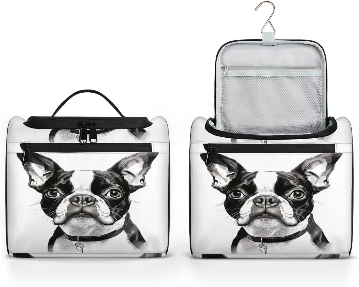 Boston Terrier Dog Travel Toiletry Bag for Women Large Capacity Wide-open Makeup Organizer Cosmetic Travel Bags for Toiletries