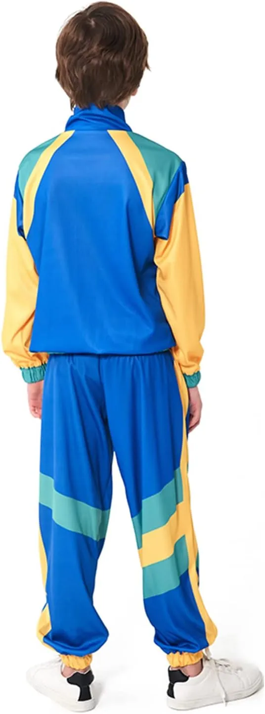 Boys 80s Tracksuit Kids Hip Hop Costume Top Pants Sets Outfit Retro Dance Sportswear