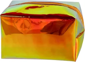 Brown Holographic PVC Cosmetic Toiletry Bag Laser Waterproof Toiletry Organizer Case for Home Office Christmas Gift (Brown)