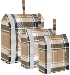 Brown Plaid Packing Cubes Set of 3, Lightweight Travel Luggage Organizers Foldable Bags for Easy Packing and Organization