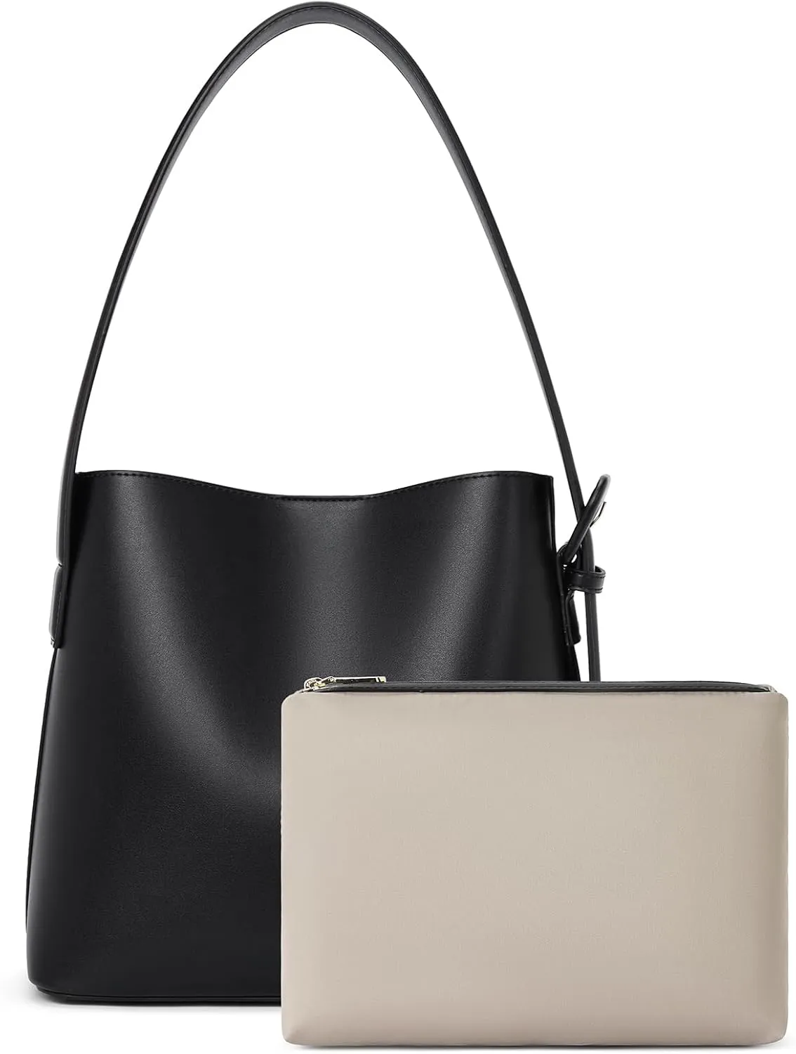Bucket Bag Leather Shoulder Purses for Women Trendy Adjustable Strap, Black