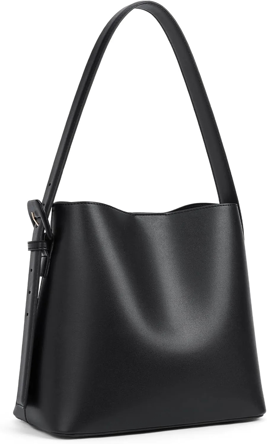 Bucket Bag Leather Shoulder Purses for Women Trendy Adjustable Strap, Black