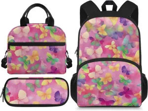 Butterfly Petals Backpack Kids Boy 3Pcs Book Bag for Ruggedly Reinforced Shoulder 15 Inch Schoolbag School Bag for Kids Kindergarten Nursery School Pre-K Elementary School