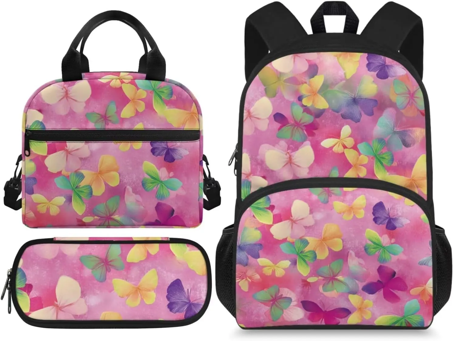 Butterfly Petals Backpack Kids Boy 3Pcs Book Bag for Ruggedly Reinforced Shoulder 15 Inch Schoolbag School Bag for Kids Kindergarten Nursery School Pre-K Elementary School