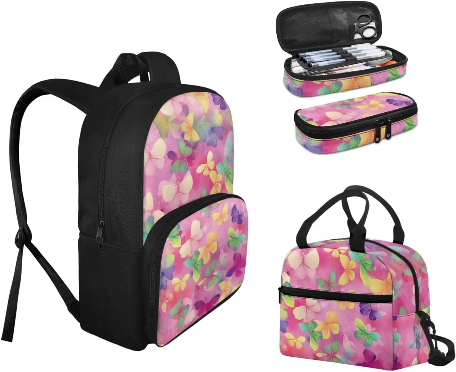 Butterfly Petals Backpack Kids Boy 3Pcs Book Bag for Ruggedly Reinforced Shoulder 15 Inch Schoolbag School Bag for Kids Kindergarten Nursery School Pre-K Elementary School