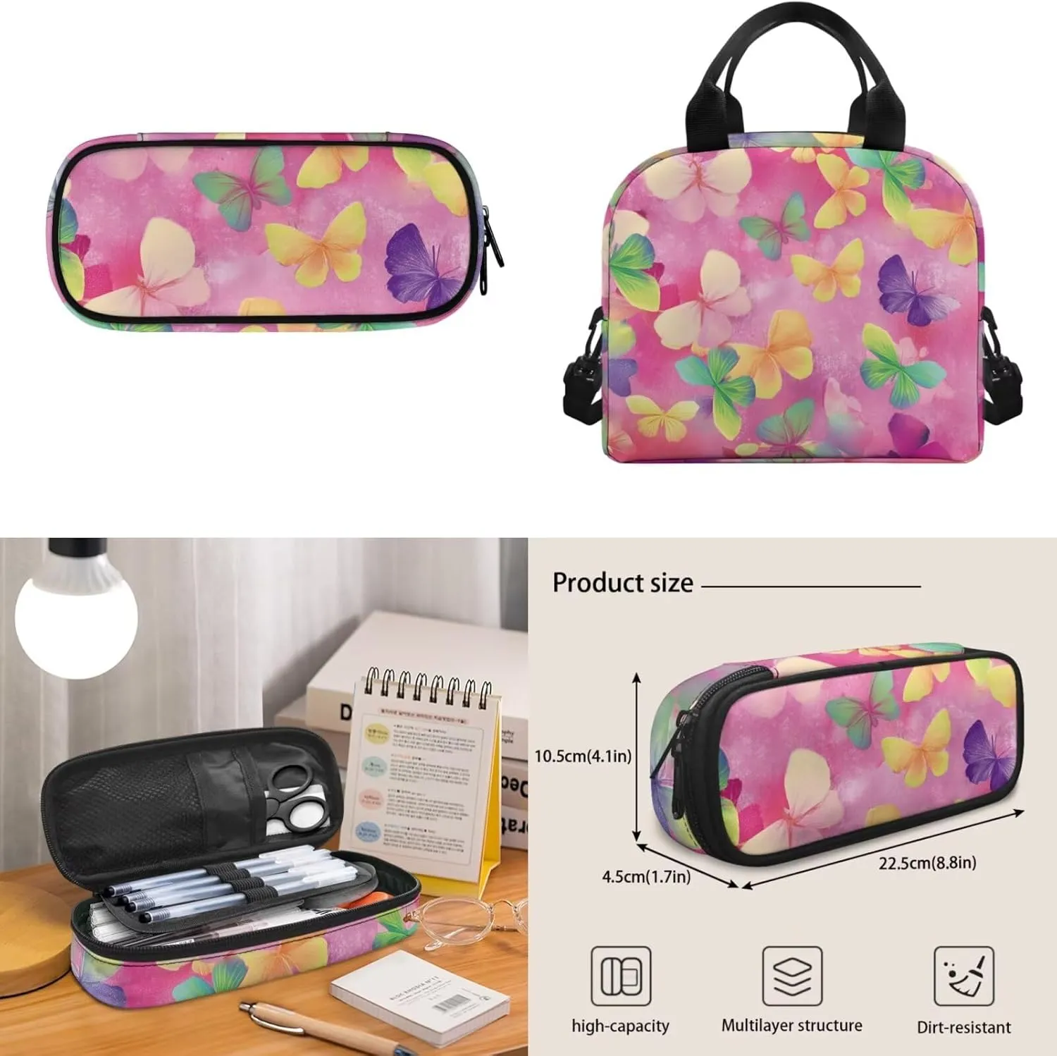 Butterfly Petals Backpack Kids Boy 3Pcs Book Bag for Ruggedly Reinforced Shoulder 15 Inch Schoolbag School Bag for Kids Kindergarten Nursery School Pre-K Elementary School