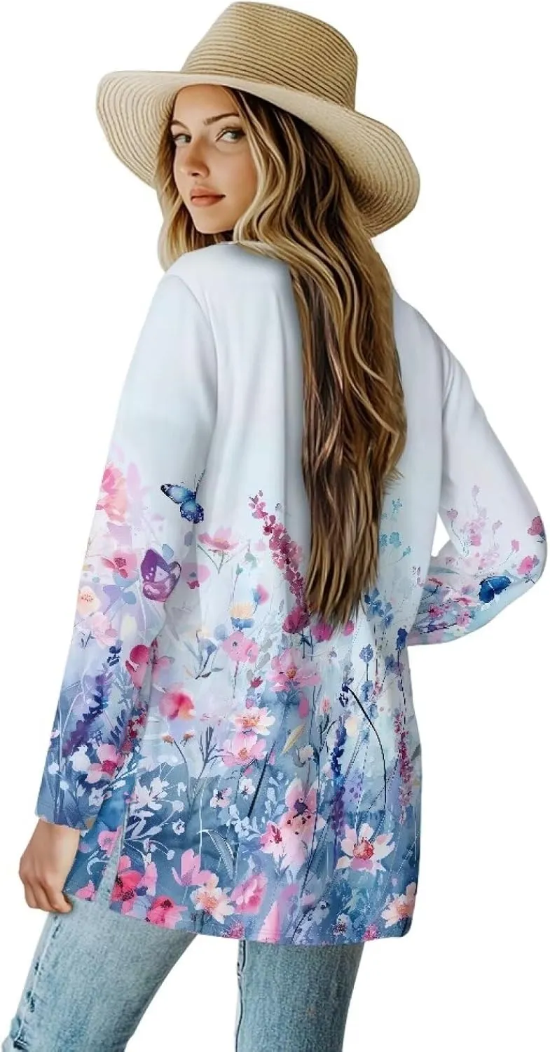 Cardigan Jacket for Women 2024 Casual Long Sleeve Open Front Cardigans with Pocket, S-2XL