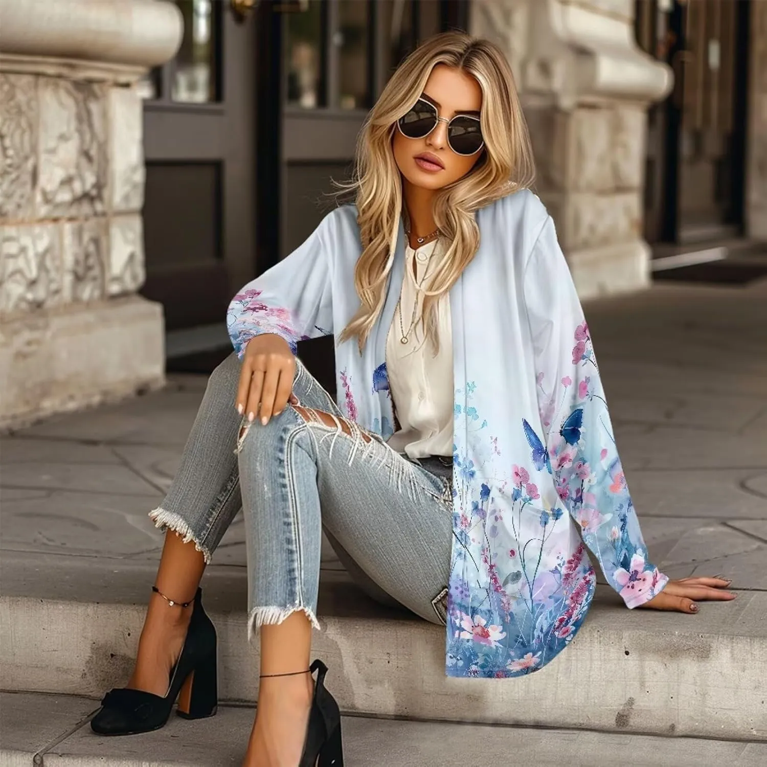 Cardigan Jacket for Women 2024 Casual Long Sleeve Open Front Cardigans with Pocket, S-2XL