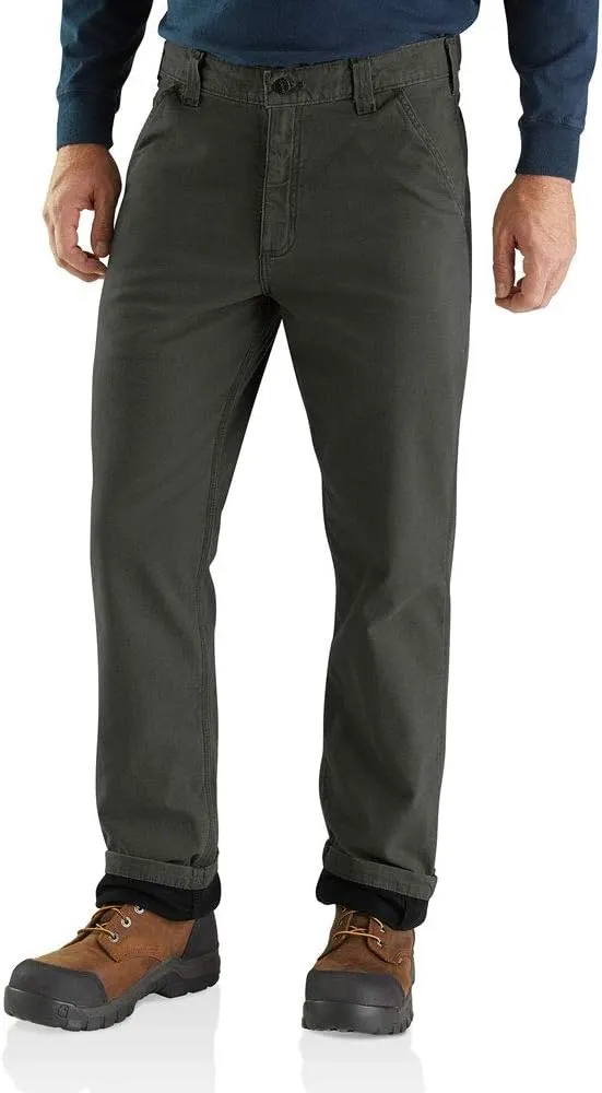Carhartt Men's Rugged Flex Relaxed Fit Canvas Flannel-Lined Utility Work Pant, Peat, 35 x 30