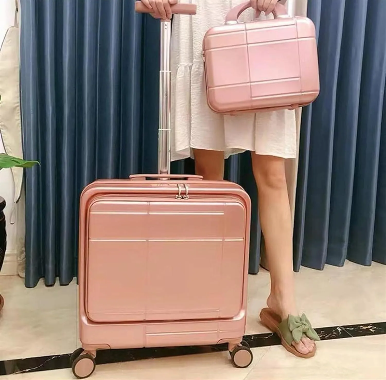 Carry-on Suitcase Luggage 2 Piece Sets Spinner 18inch Suitcase,With Telescopic Handle, 14-inch Cosmetic Case Carry-on Suitcases Carry On Luggages (Color : Blue, Size : 14 18in)