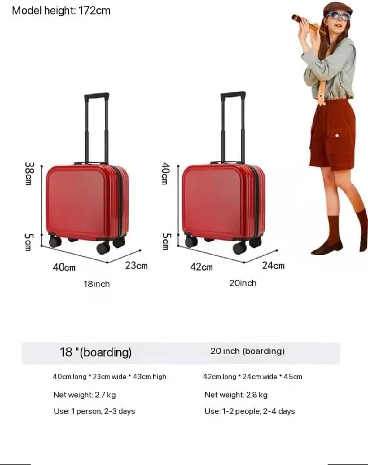 Carry-on Suitcase Luggage 2 Piece Sets Suitcases With Spinner Wheels, Hard Shell Carry On Suitcase Set Carry-on Suitcases Carry On Luggages (Color : B, Size : 20in)