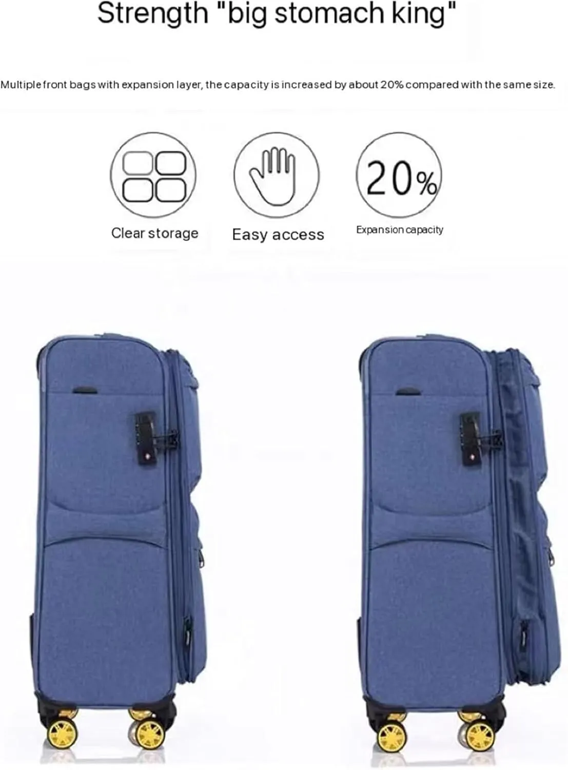 Carry-on Suitcase Luggage Expandable Rolling Upright Luggage, 2-Piece Set,Spinner Wheels, Lock for Travel Carry-on Suitcases Carry On Luggages, 28in, Orange,Blue-20in