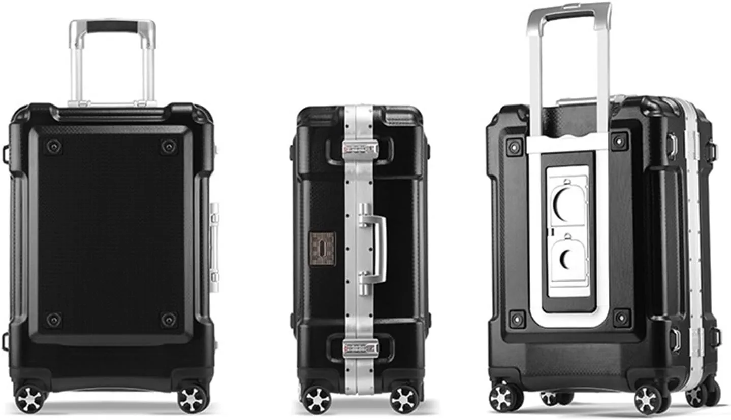 Carry-on Suitcase Luggage Hard Shell Carry On Luggage with Aluminum Frame,No Zipper Suitcase, Combination Lock Carry-on Suitcases Carry On Luggages,Silver-24in (Black 20in)