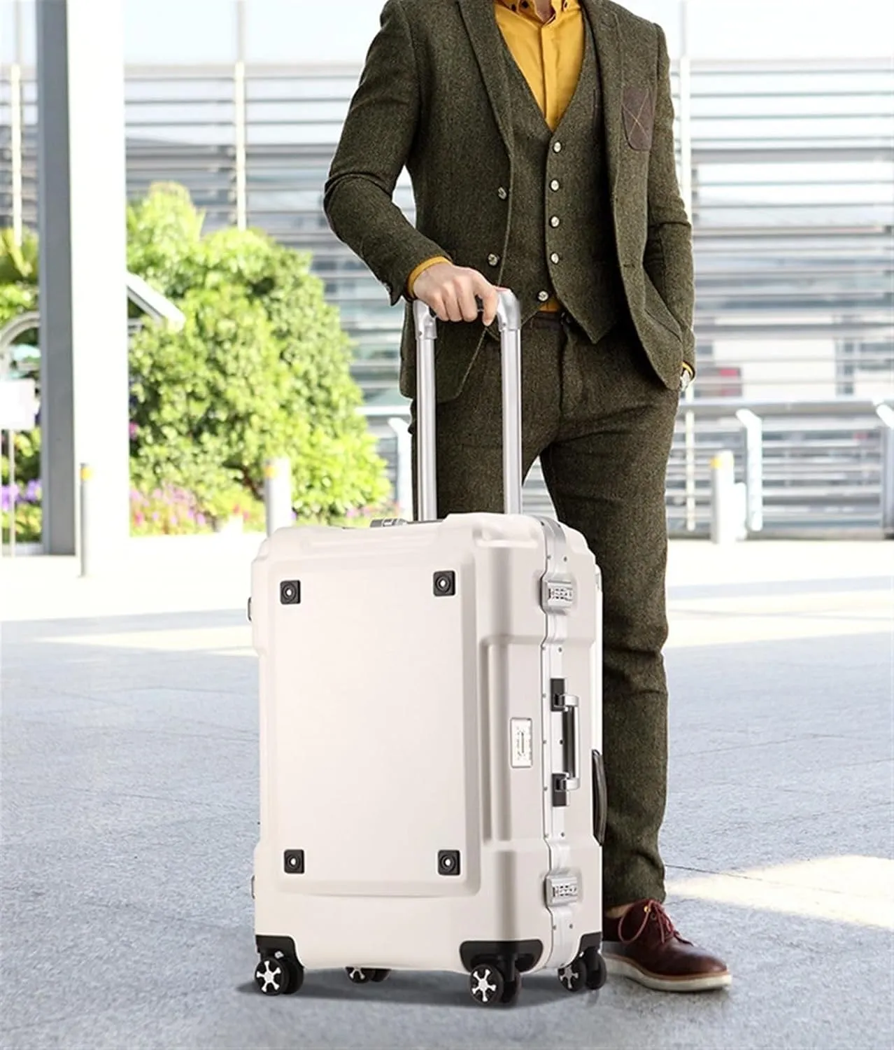Carry-on Suitcase Luggage Hard Shell Carry On Luggage with Aluminum Frame,No Zipper Suitcase, Combination Lock Carry-on Suitcases Carry On Luggages,Silver-24in (Black 20in)