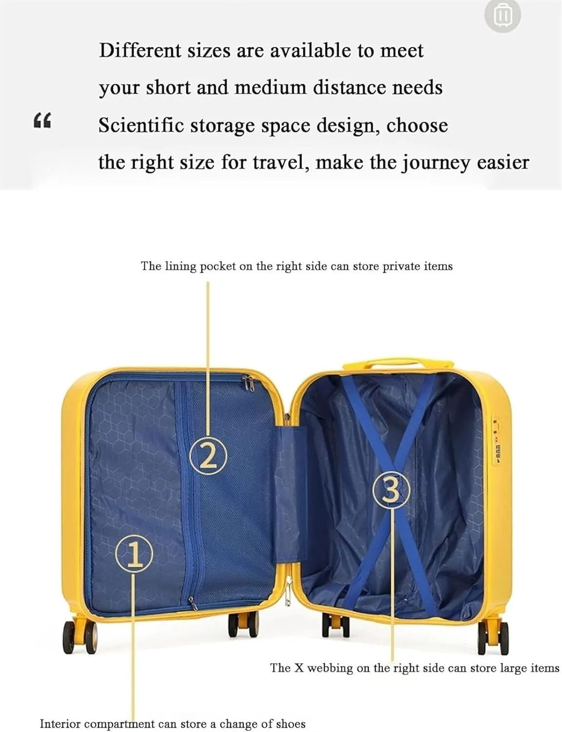 Carry-on Suitcase Luggage Hardside Rugged Travel Suitcase Luggage With Spinner Wheels,Lightweight Carry-On Luggage Carry-on Suitcases Carry On Luggages (Color : Yellow, Size : 18in)