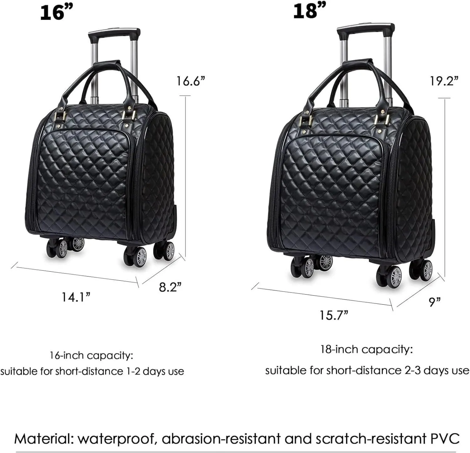 Carry-on Suitcase Luggage Leather Softside Underseat Carry On Suitcases Travel Luggage With Spinner Wheels Carry-on Suitcases Carry On Luggages (Color : Black, Size : 16inch)