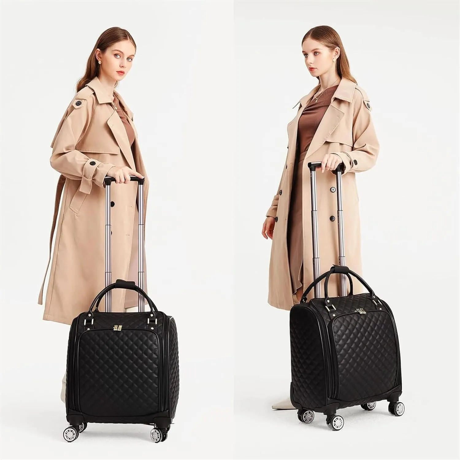 Carry-on Suitcase Luggage Leather Softside Underseat Carry On Suitcases Travel Luggage With Spinner Wheels Carry-on Suitcases Carry On Luggages (Color : Black, Size : 16inch)