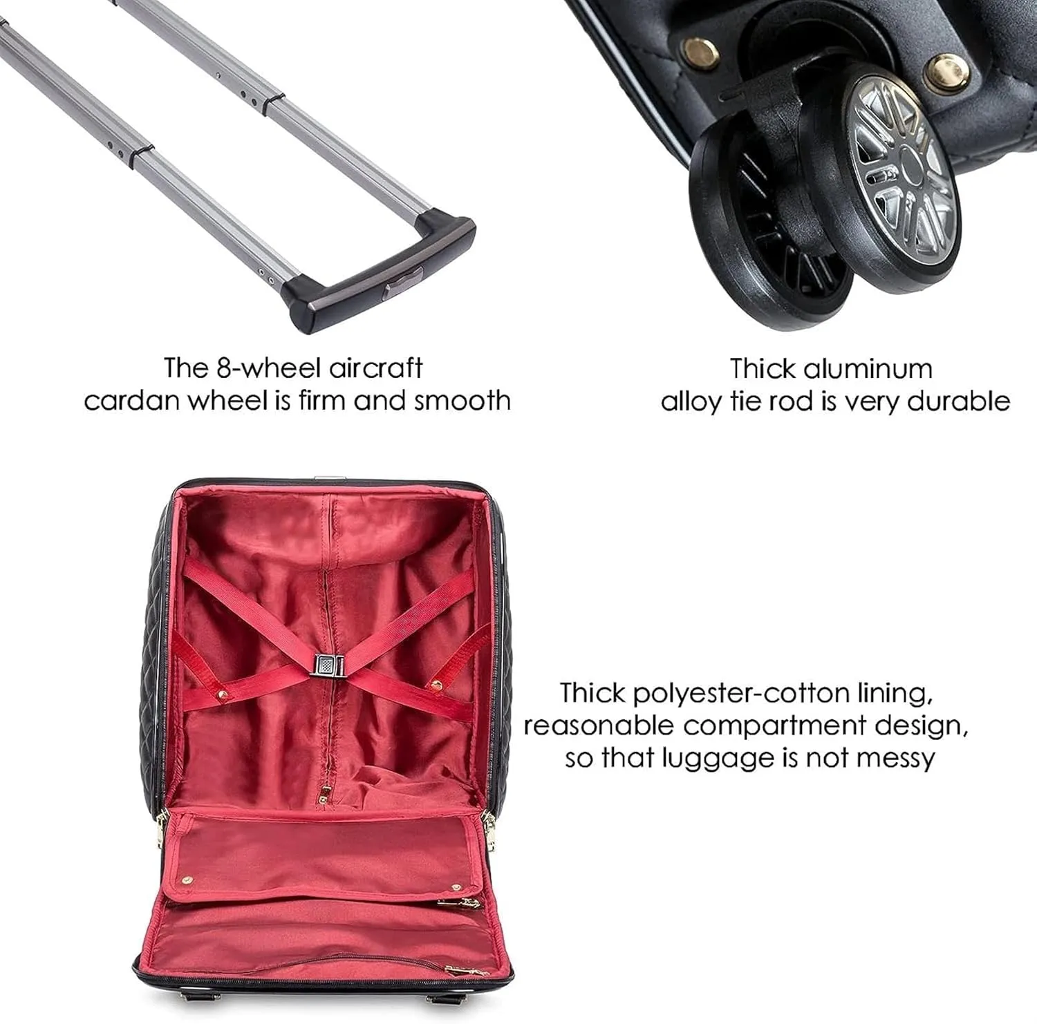 Carry-on Suitcase Luggage Leather Softside Underseat Carry On Suitcases Travel Luggage With Spinner Wheels Carry-on Suitcases Carry On Luggages (Color : Black, Size : 16inch)