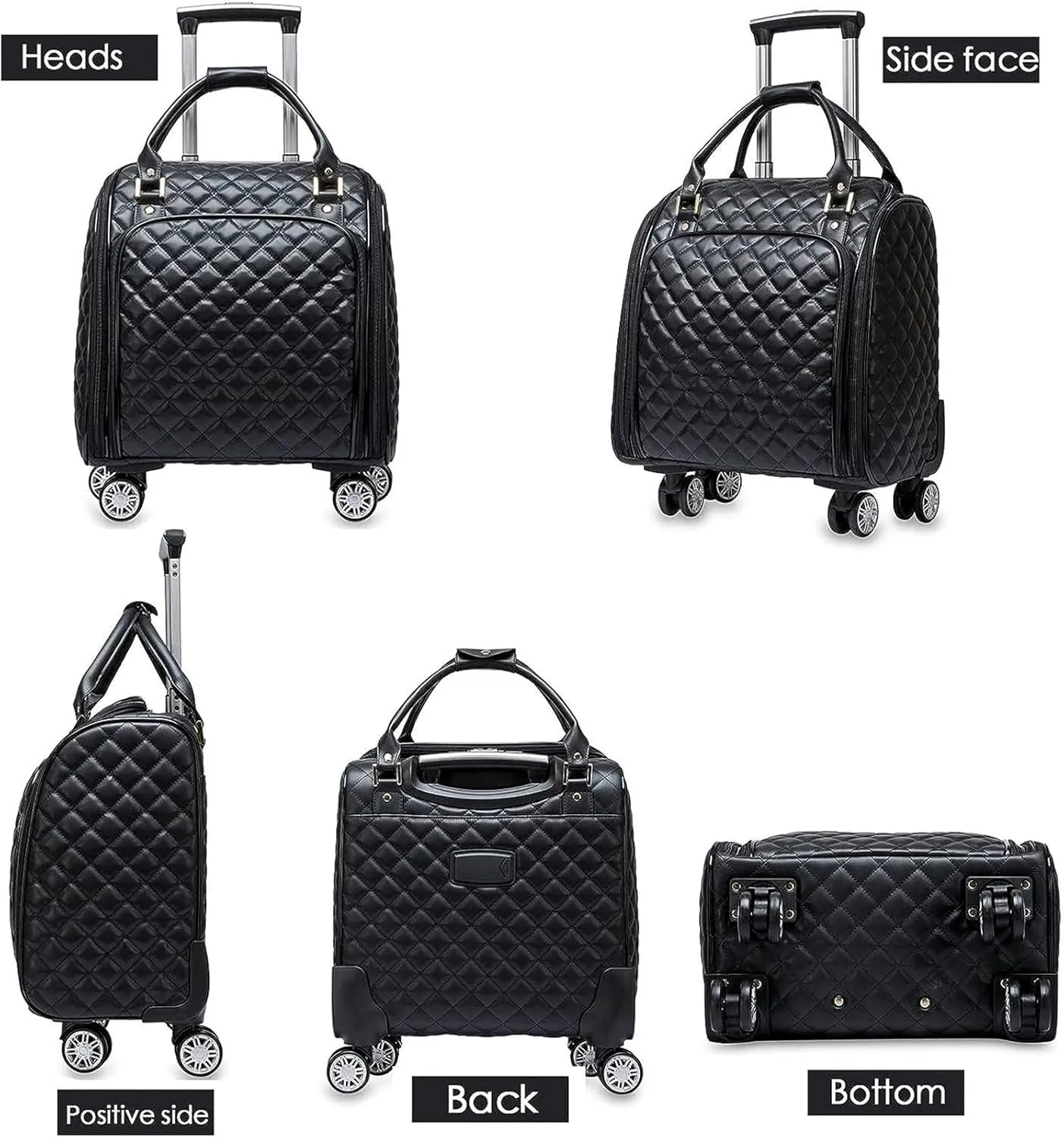 Carry-on Suitcase Luggage Leather Softside Underseat Carry On Suitcases Travel Luggage With Spinner Wheels Carry-on Suitcases Carry On Luggages (Color : Black, Size : 16inch)