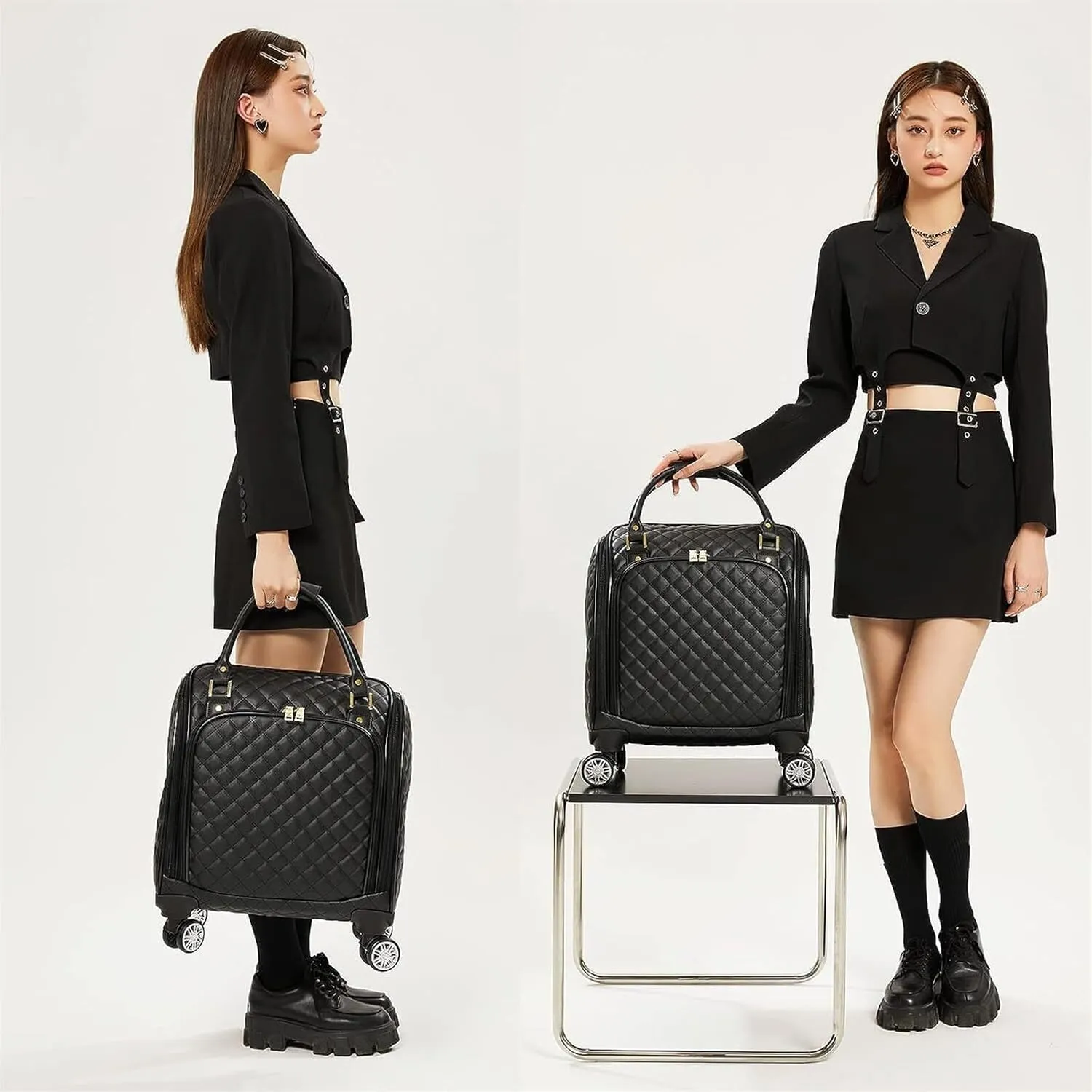 Carry-on Suitcase Luggage Leather Softside Underseat Carry On Suitcases Travel Luggage With Spinner Wheels Carry-on Suitcases Carry On Luggages (Color : Black, Size : 16inch)