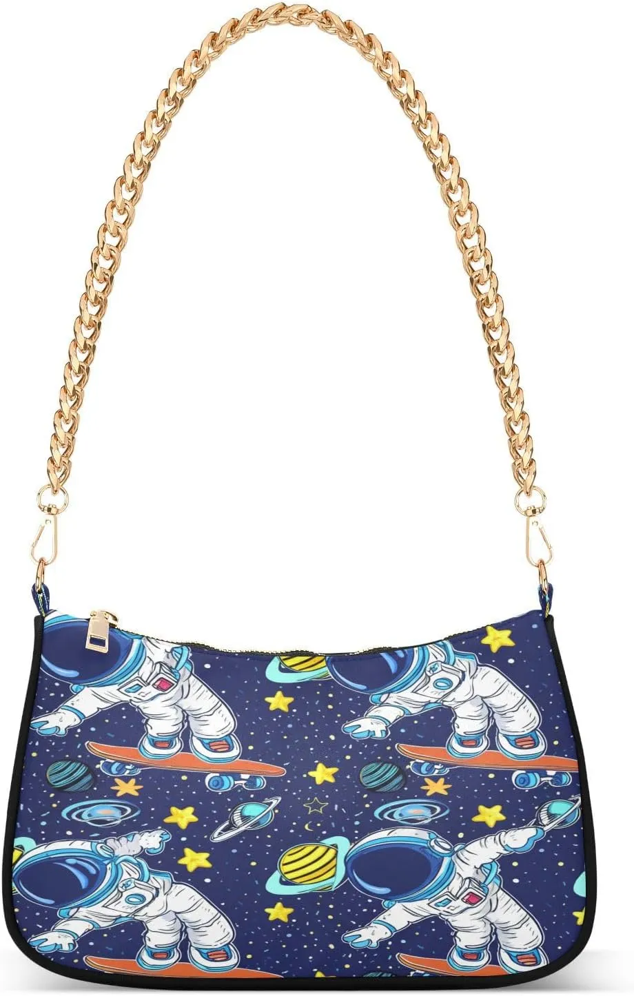 Cartoon Astronaut Skateboarding Blue Women Bag, Purses for Women Trendy
