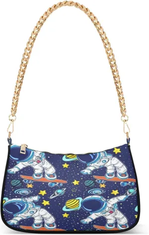 Cartoon Astronaut Skateboarding Blue Women Bag, Purses for Women Trendy