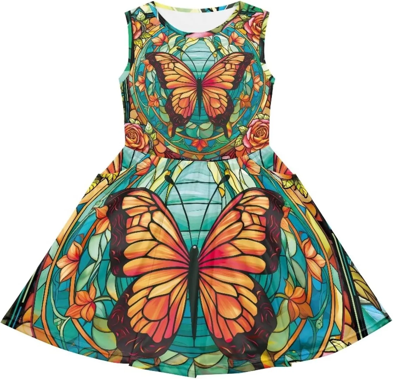 Casual Sleeveless Summer Skater Dress for Girl Loose Swing Cute Print Sundress with Pockets