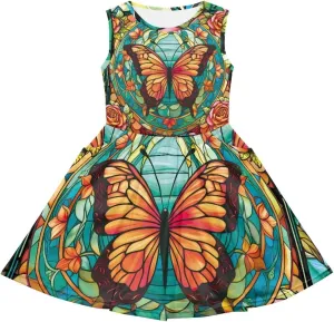 Casual Sleeveless Summer Skater Dress for Girl Loose Swing Cute Print Sundress with Pockets