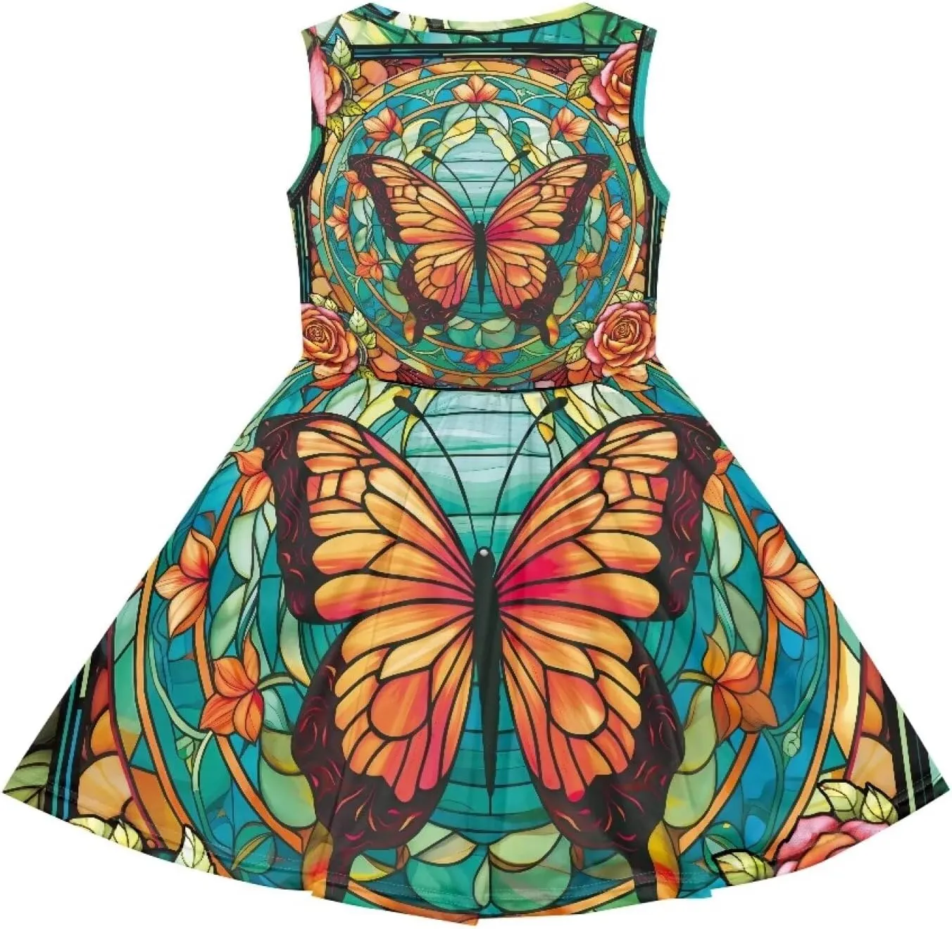 Casual Sleeveless Summer Skater Dress for Girl Loose Swing Cute Print Sundress with Pockets