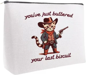 Cat Cowboy Cosmetic Bag, Funny Makeup Bag, Cat Lovers Gifts for Women, Shopping Bag with Zipper for Girls Teens Daughter Sister
