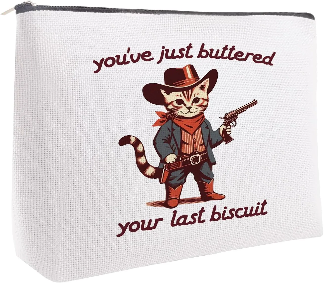 Cat Cowboy Cosmetic Bag, Funny Makeup Bag, Cat Lovers Gifts for Women, Shopping Bag with Zipper for Girls Teens Daughter Sister