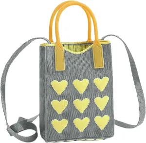 Cell Phone Crossbody Bag for Women Little Crochet Pouch Tote Handbag with Heart Pattern