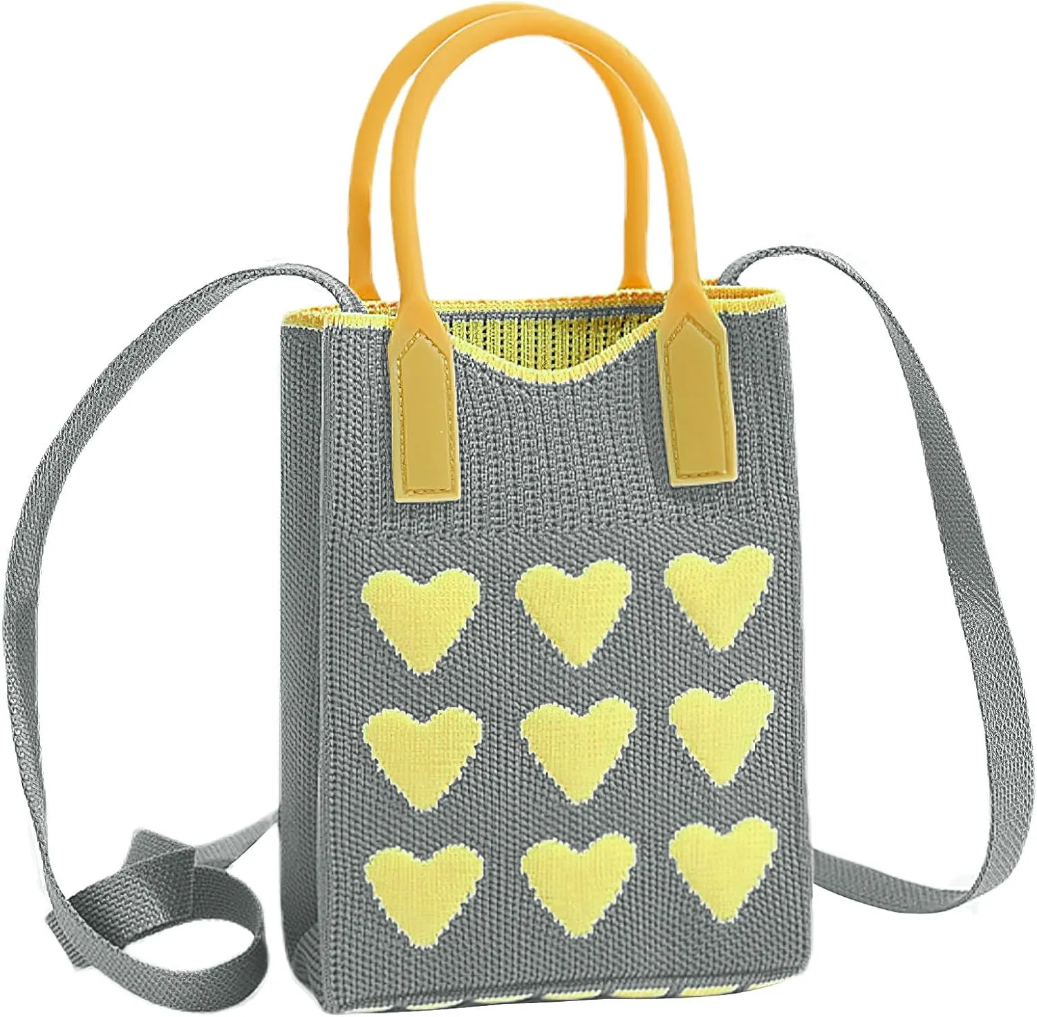 Cell Phone Crossbody Bag for Women Little Crochet Pouch Tote Handbag with Heart Pattern