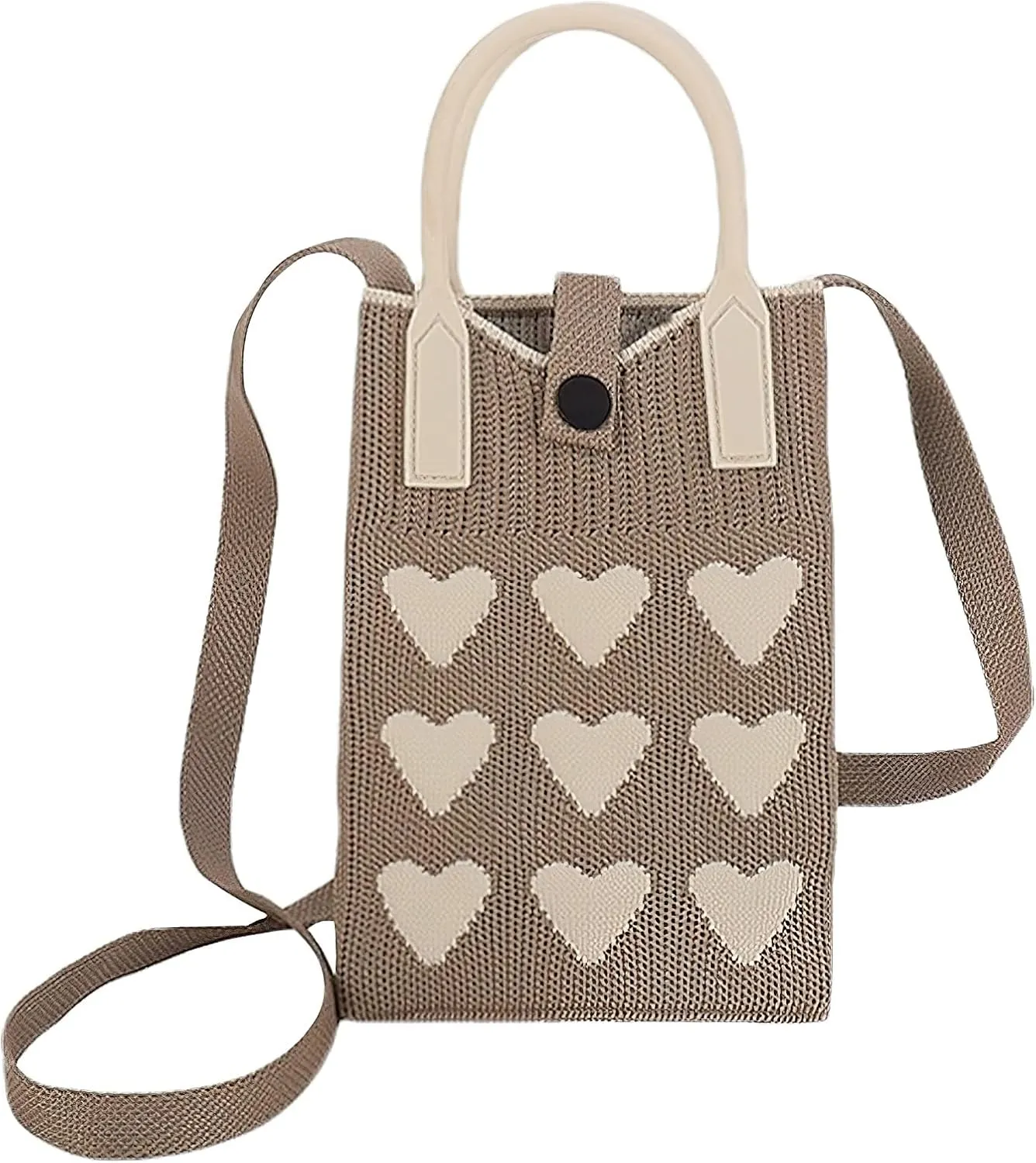 Cell Phone Crossbody Bag for Women with Heart Pattern Little Crochet Pouch Tote Handbag with Buckle