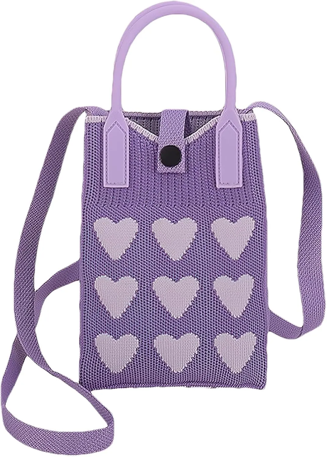 Cell Phone Crossbody Bag for Women with Heart Pattern Little Crochet Pouch Tote Handbag with Buckle