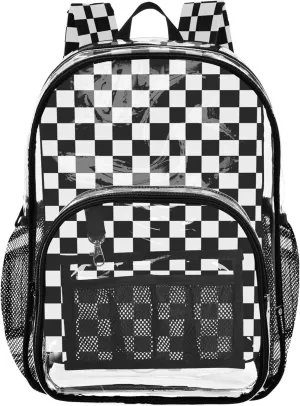 Checkerboard Black Backpack, Clear Plastic Bag, See through Bag, Clear Backpacks for School